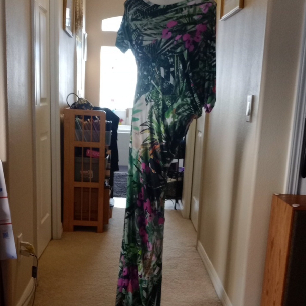 Chic designer Maria Grazia Severi tropical Leaf Maxi Dress size small